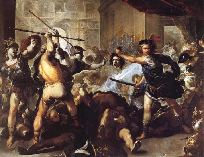 Luca  Giordano Perseus Turning Phineas and his followers to stone oil painting image